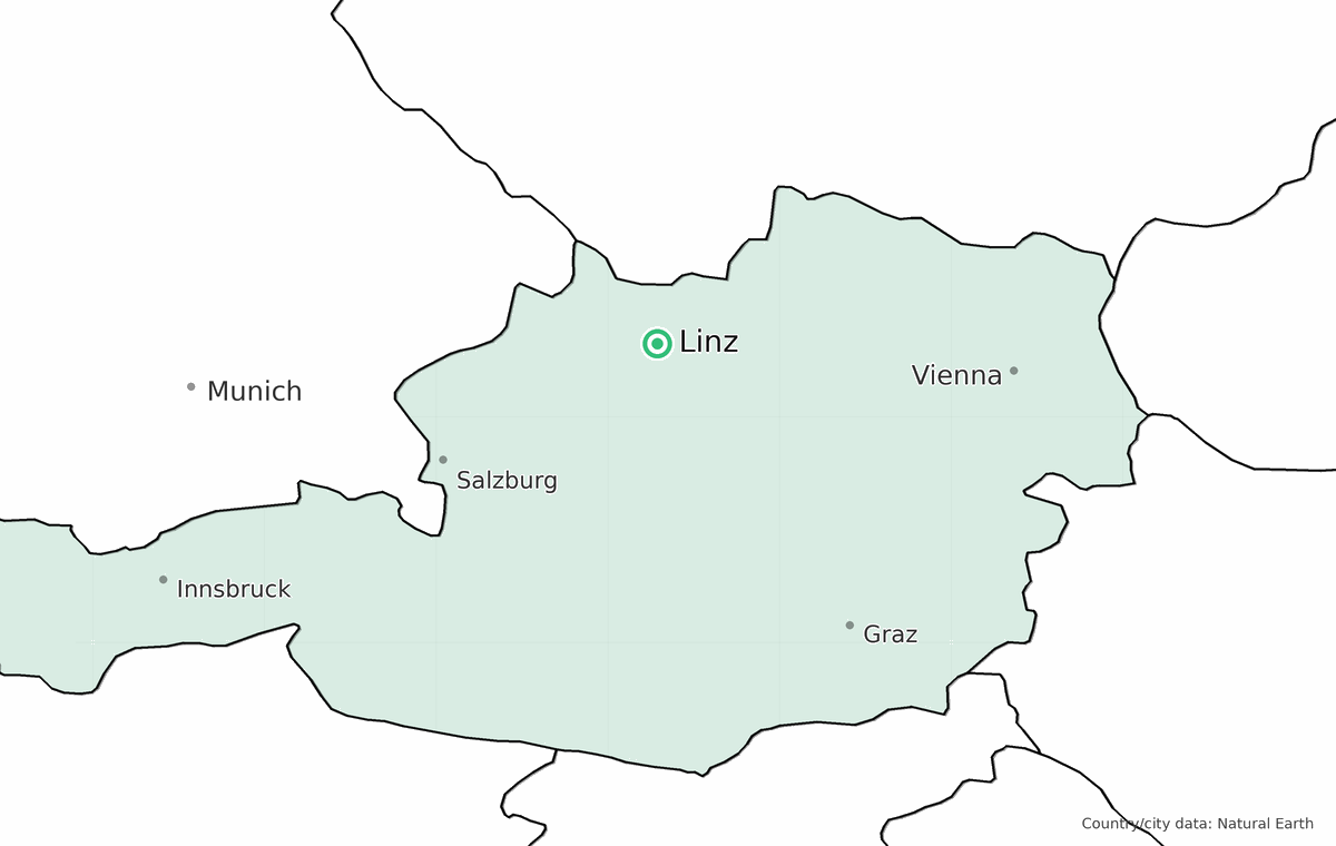Karte mit Standort Linz, Österreich